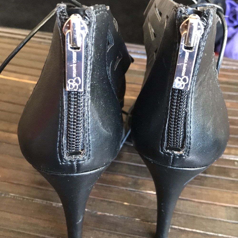 {$15 BUNDLED} JESSICA SIMPSON Black Faux Leather Open Toe Heels - Picture 7 of 12